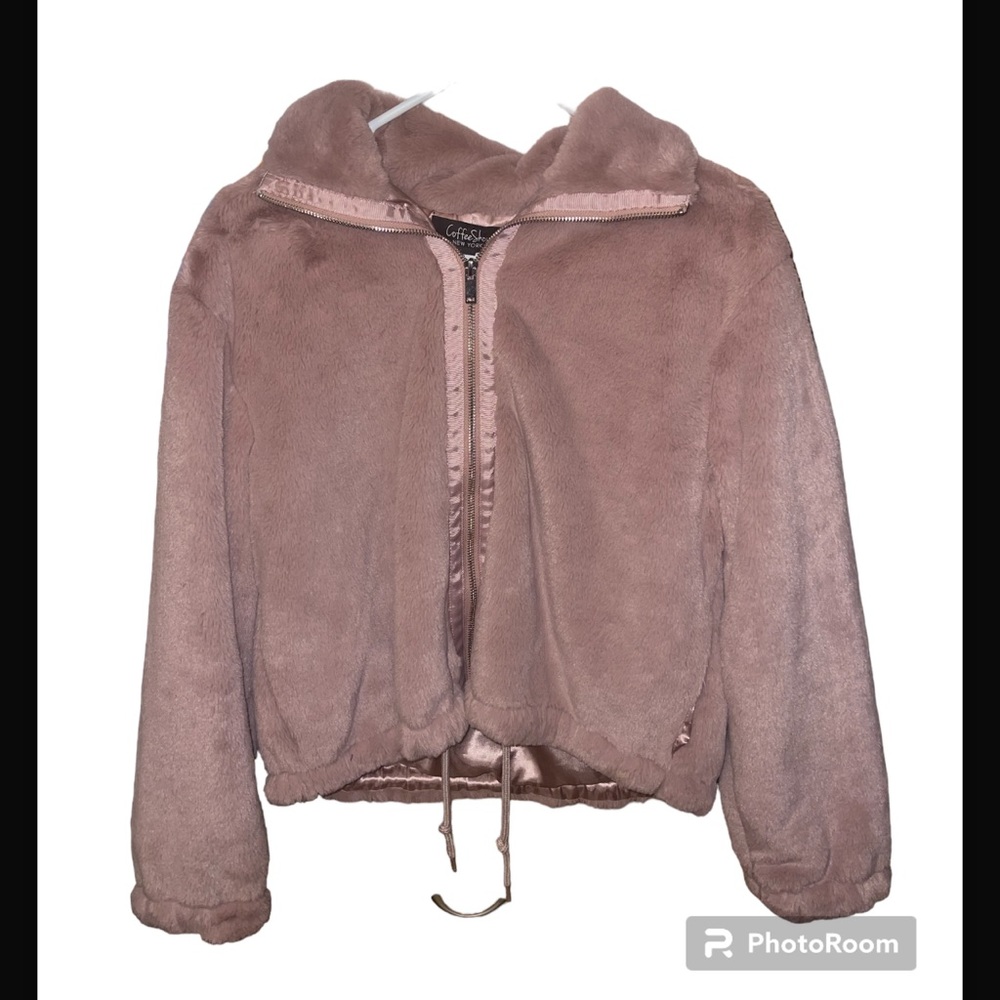 Coffee Shop Pink Faux Pink Fur Jacket